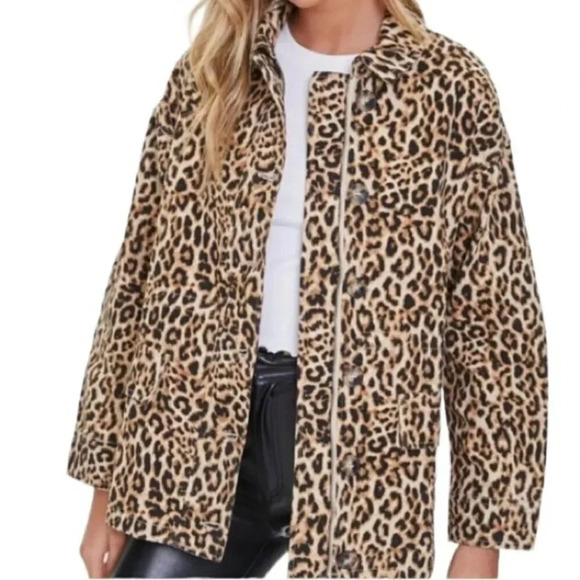 Forever‎ 21 M leopard print zip + button front closure light weight jacket - Picture 1 of 11